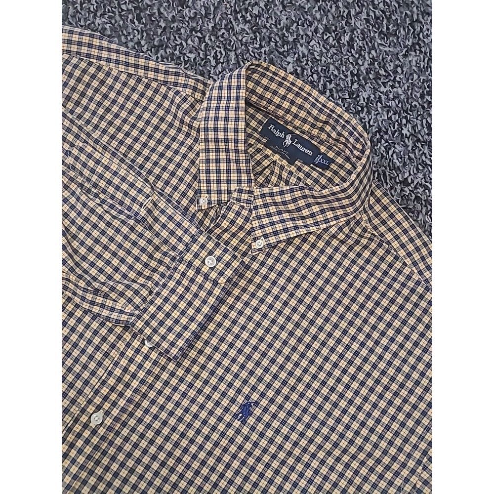 Ralph Lauren Shirt Mens XXL 2XL Yellow Blue Plaid Blake Two-Ply Cotton